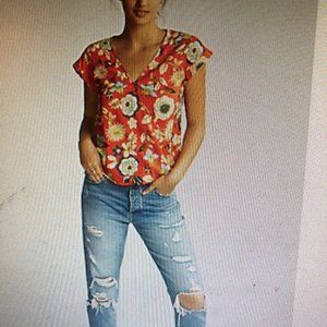 Express Floral Shirt Sleeve Surplice Blouse XL